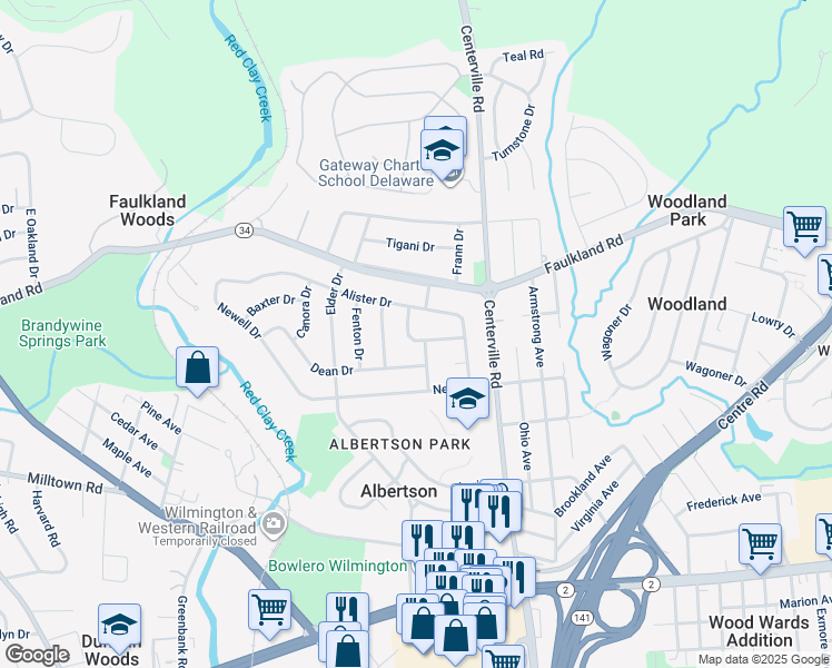 map of restaurants, bars, coffee shops, grocery stores, and more near 2414 Horace Drive in Wilmington
