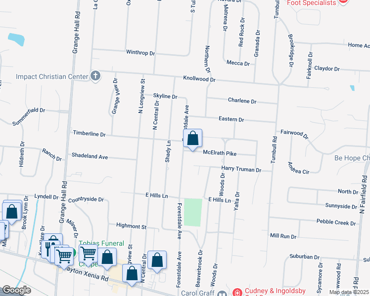 map of restaurants, bars, coffee shops, grocery stores, and more near 1878 Forestdale Avenue in Dayton