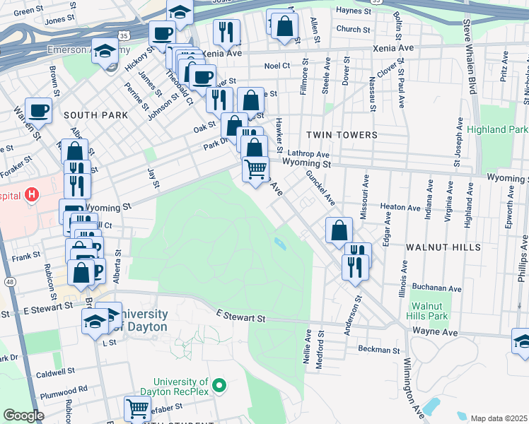 map of restaurants, bars, coffee shops, grocery stores, and more near 18 Glencoe Avenue in Dayton