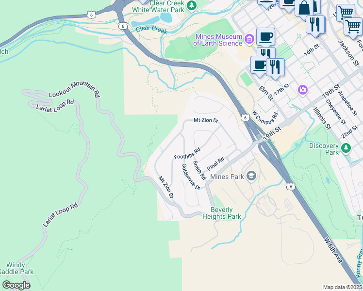 map of restaurants, bars, coffee shops, grocery stores, and more near 1947 Goldenvue Drive in Golden