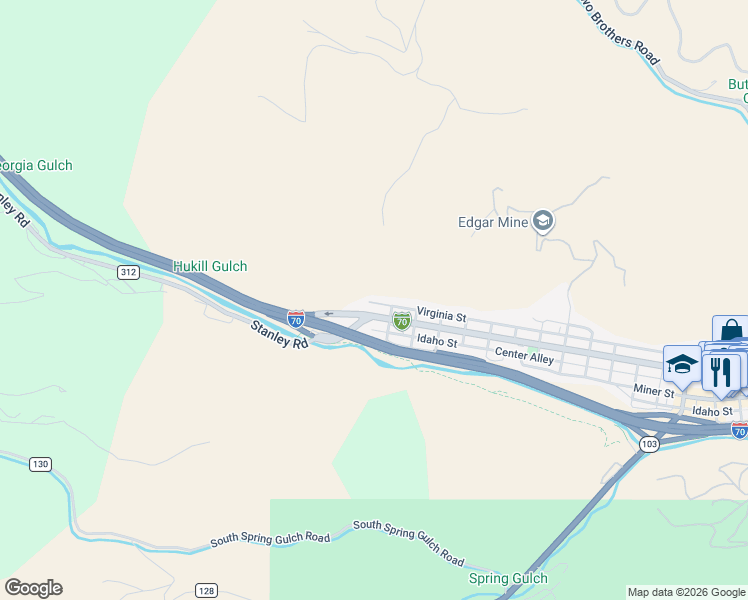 map of restaurants, bars, coffee shops, grocery stores, and more near 4 Virginia Street in Idaho Springs
