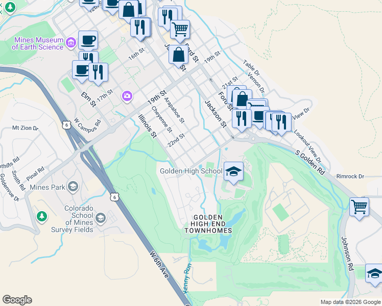 map of restaurants, bars, coffee shops, grocery stores, and more near 915 23rd Street in Golden