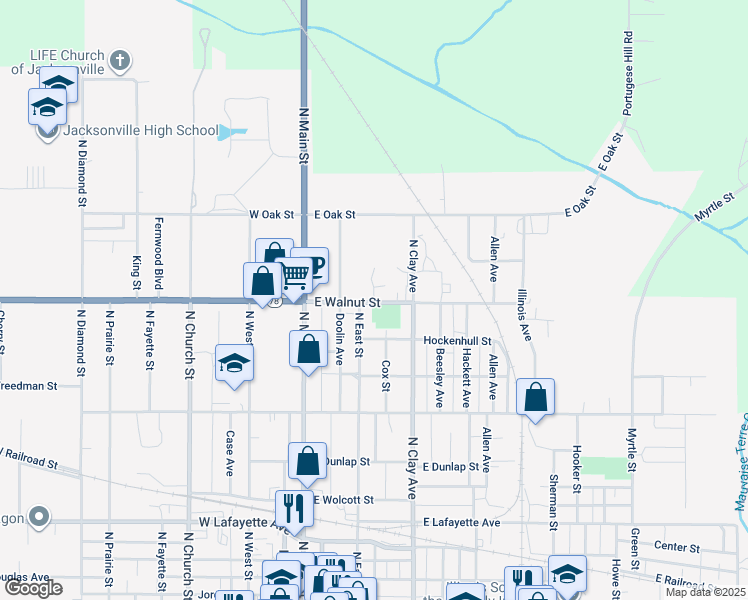 map of restaurants, bars, coffee shops, grocery stores, and more near 110 Walnut Court in Jacksonville