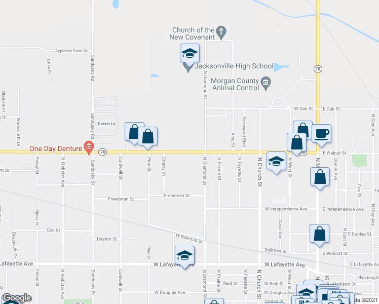 map of restaurants, bars, coffee shops, grocery stores, and more near 700 West Walnut Street in Jacksonville