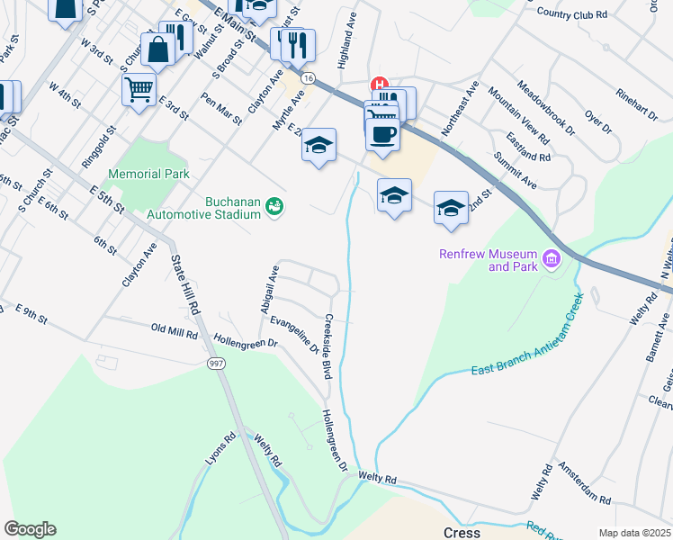map of restaurants, bars, coffee shops, grocery stores, and more near 522 Abigail Avenue in Waynesboro