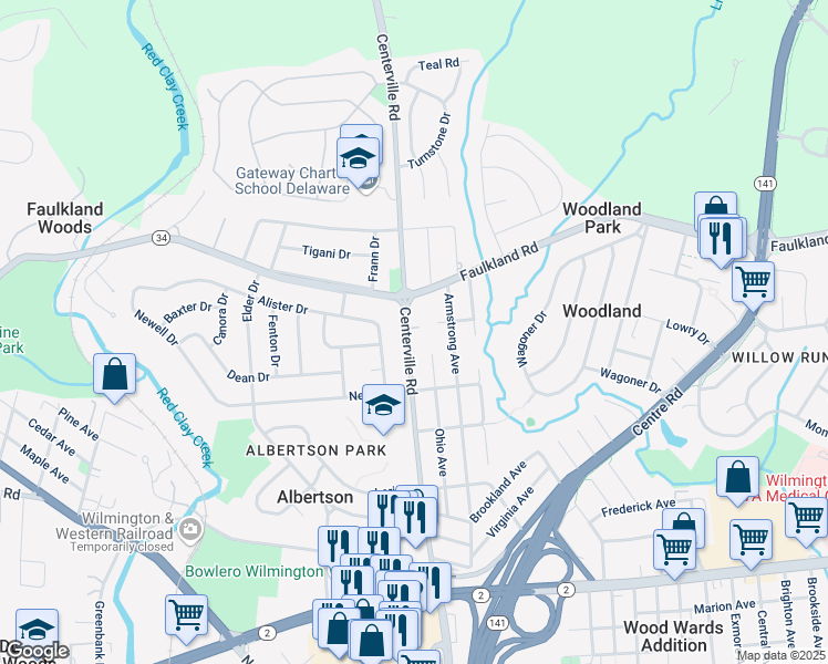 map of restaurants, bars, coffee shops, grocery stores, and more near 636 Centerville Road in Wilmington