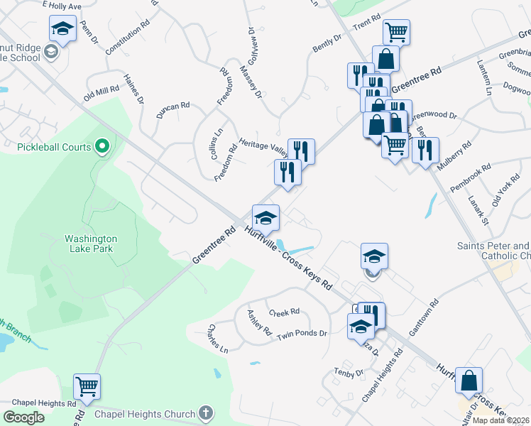 map of restaurants, bars, coffee shops, grocery stores, and more near 356 County Road 651 in Washington Township