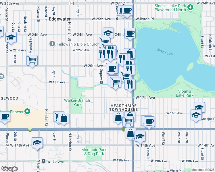 map of restaurants, bars, coffee shops, grocery stores, and more near 1752 Lake Shore Pl in Edgewater