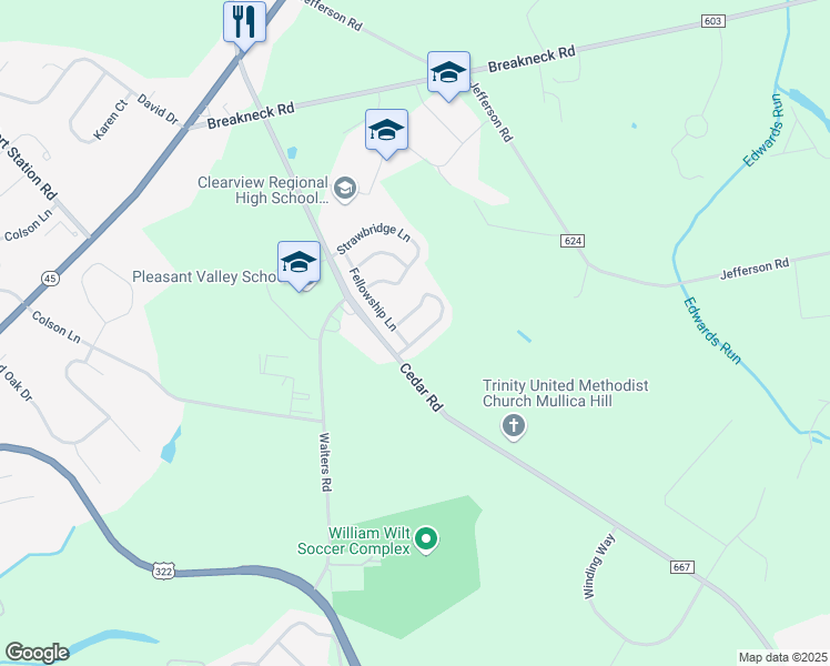 map of restaurants, bars, coffee shops, grocery stores, and more near 14 Fostertown Lane in Harrison Township