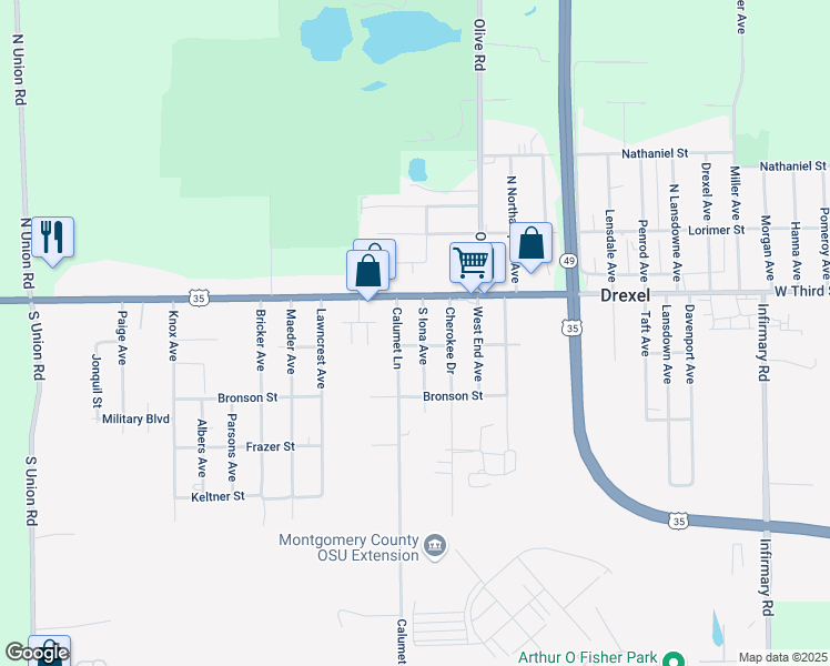 map of restaurants, bars, coffee shops, grocery stores, and more near 26 South Iona Avenue in Dayton