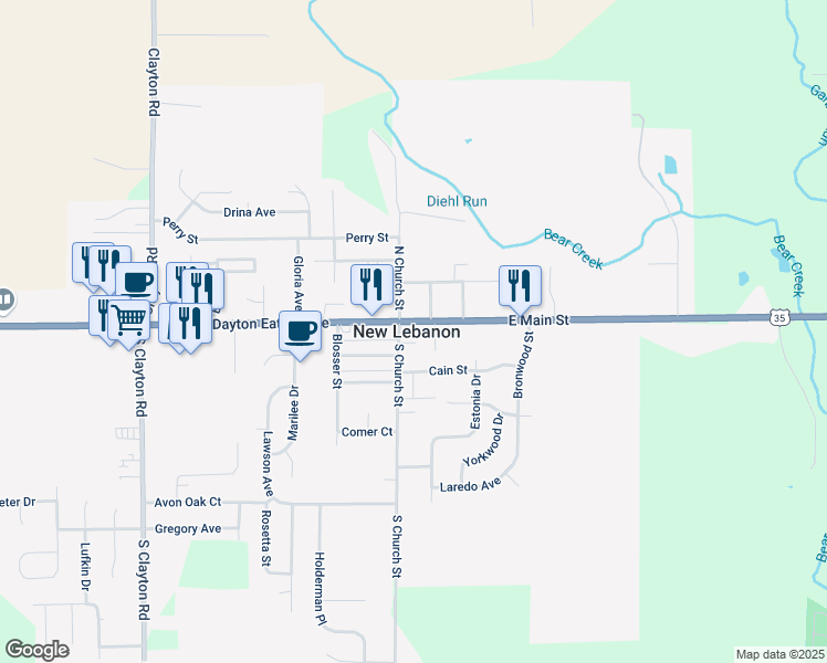 map of restaurants, bars, coffee shops, grocery stores, and more near 50 East Main Street in New Lebanon