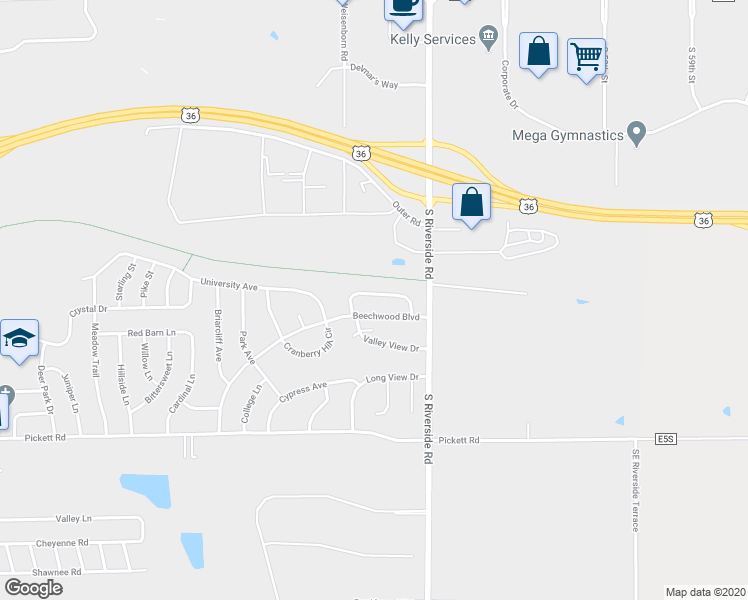 map of restaurants, bars, coffee shops, grocery stores, and more near 5512 Candleberry Drive in Saint Joseph