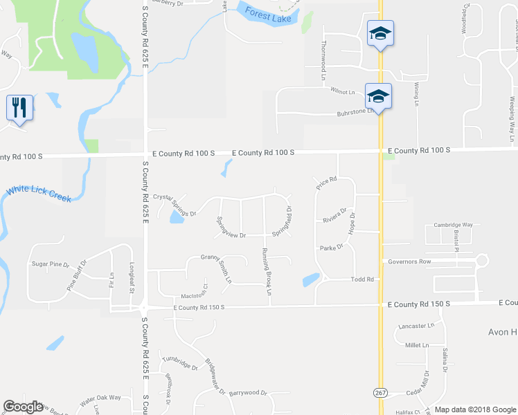 map of restaurants, bars, coffee shops, grocery stores, and more near 1188 Runningbrook Drive in Avon