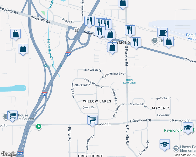 map of restaurants, bars, coffee shops, grocery stores, and more near 7728 Cross Willow Boulevard in Indianapolis
