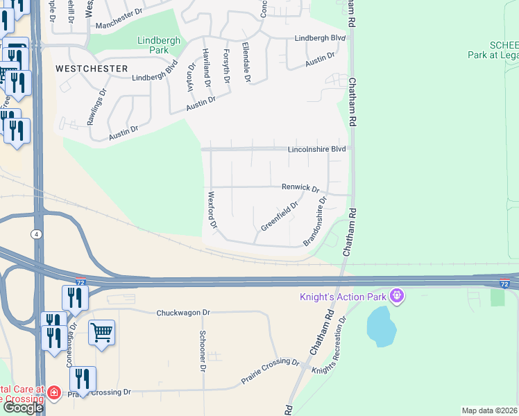 map of restaurants, bars, coffee shops, grocery stores, and more near 3808 Ryebrook Court in Springfield