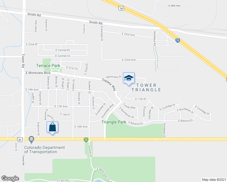 map of restaurants, bars, coffee shops, grocery stores, and more near 1936 Ensenada Street in Aurora