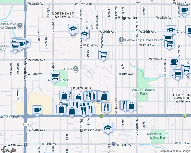 map of restaurants, bars, coffee shops, grocery stores, and more near 6765 West 19th Place in Denver