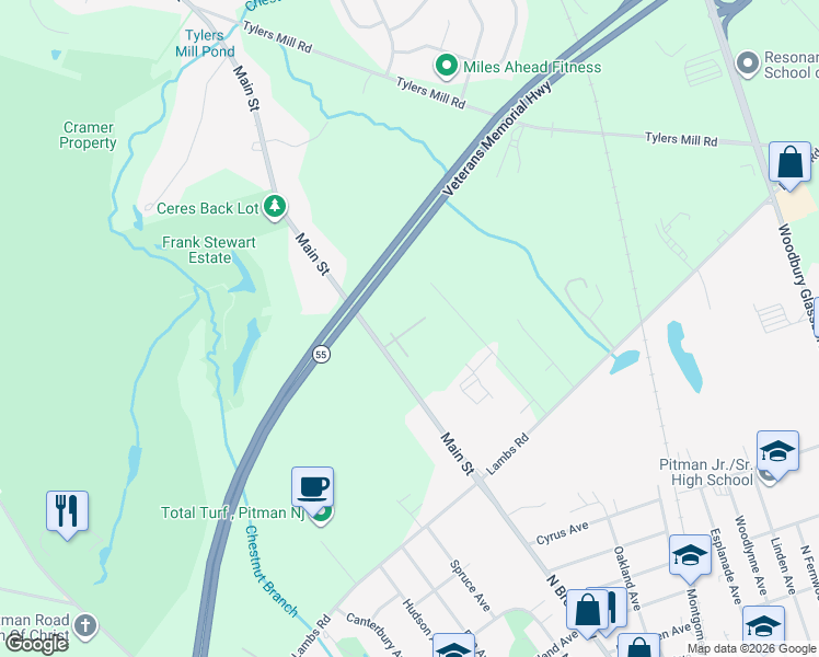 map of restaurants, bars, coffee shops, grocery stores, and more near 1029 Main Street in Mantua Township