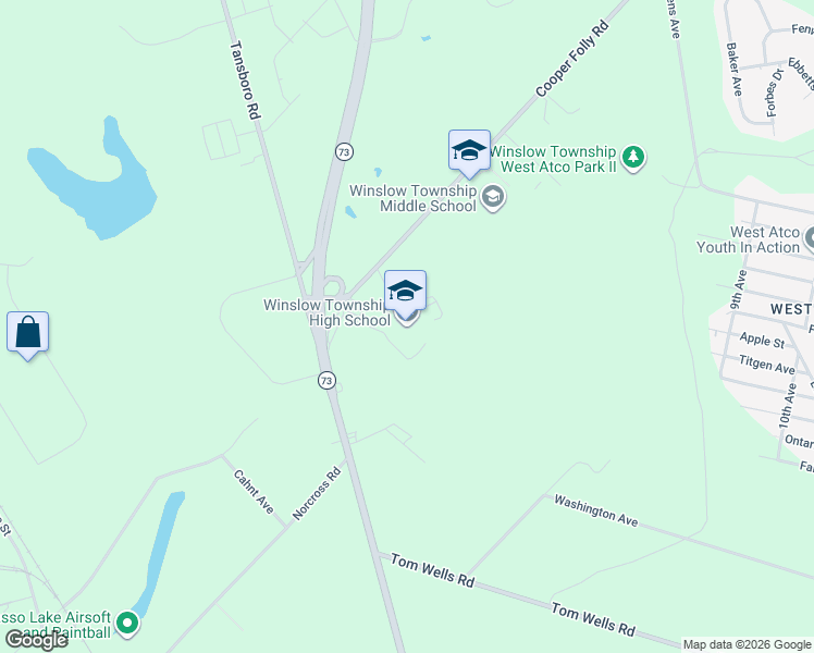 map of restaurants, bars, coffee shops, grocery stores, and more near 112 Cooper Folly Road in Winslow Township