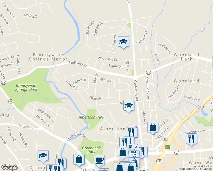 map of restaurants, bars, coffee shops, grocery stores, and more near 2215 Graham Drive in Wilmington
