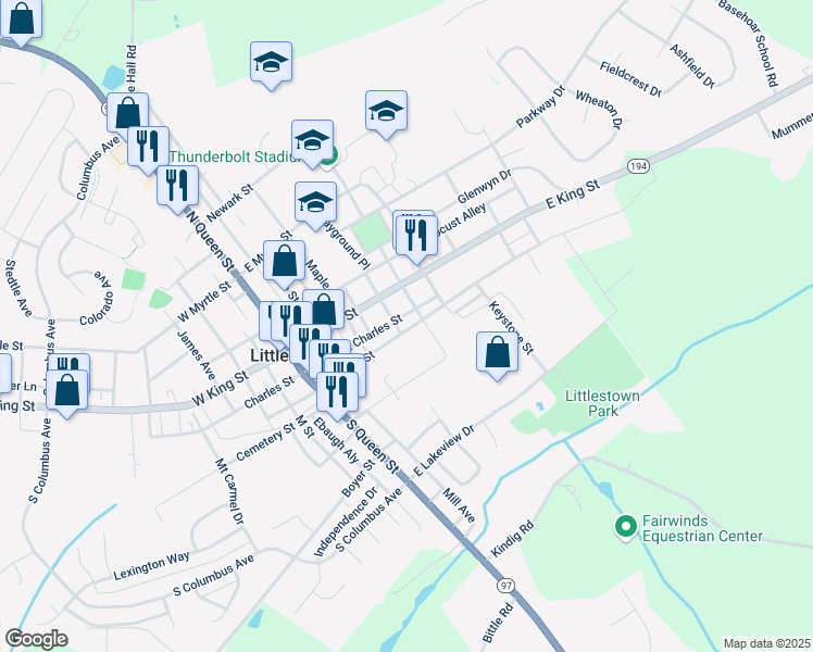 map of restaurants, bars, coffee shops, grocery stores, and more near 146 Lumber Street in Littlestown
