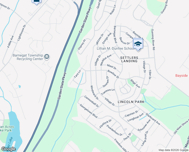 map of restaurants, bars, coffee shops, grocery stores, and more near 55 Village Drive in Barnegat Township