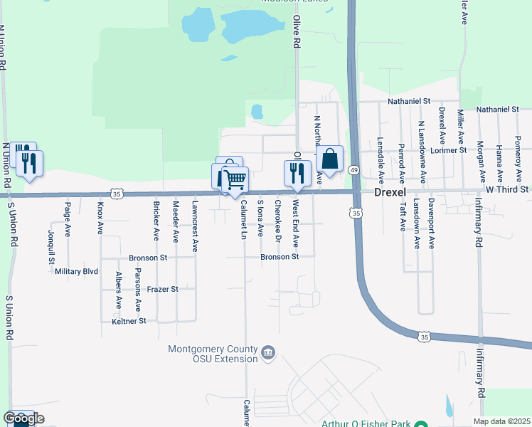 map of restaurants, bars, coffee shops, grocery stores, and more near 26 South Iona Avenue in Dayton