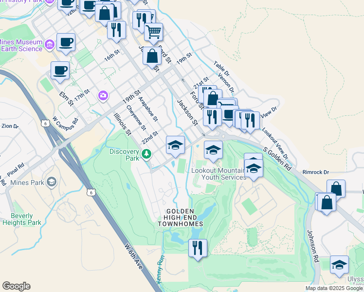 map of restaurants, bars, coffee shops, grocery stores, and more near 820 24th Street in Golden