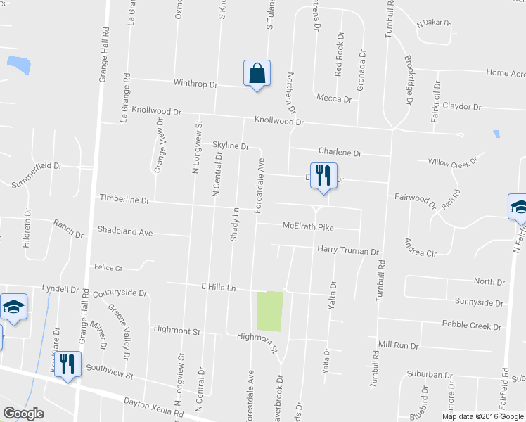 map of restaurants, bars, coffee shops, grocery stores, and more near 1878 Forestdale Avenue in Dayton