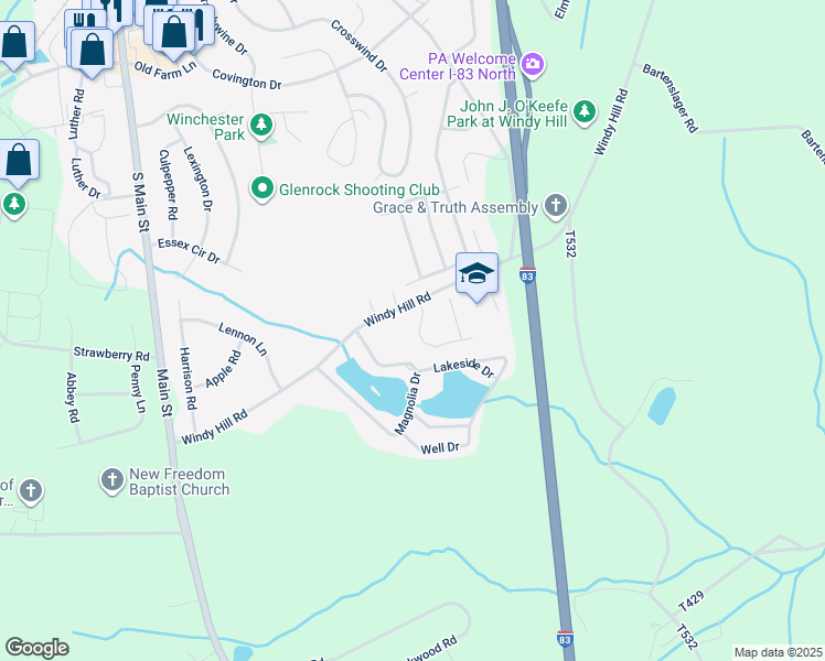 map of restaurants, bars, coffee shops, grocery stores, and more near 17555 Snowden Terrace in New Freedom
