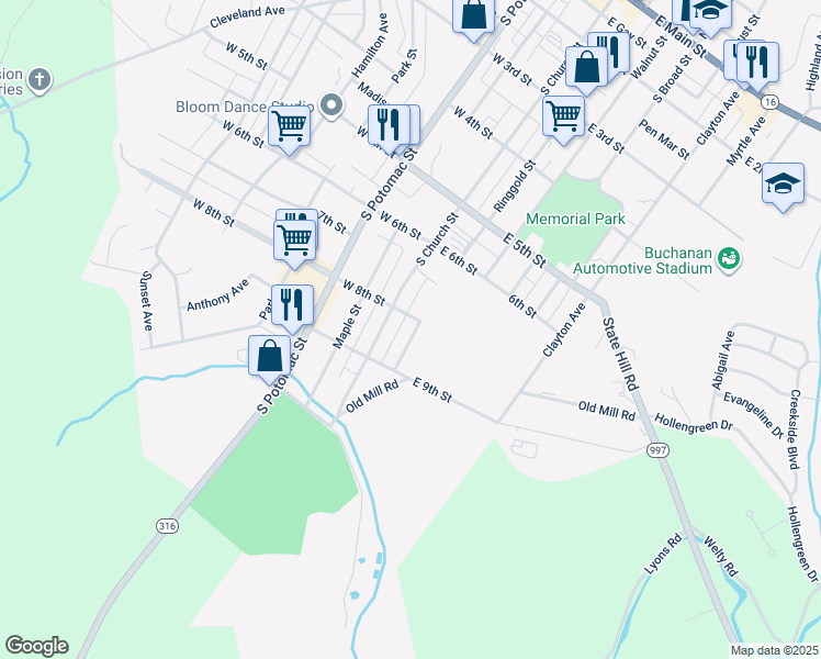 map of restaurants, bars, coffee shops, grocery stores, and more near 720 Ringgold Street in Waynesboro