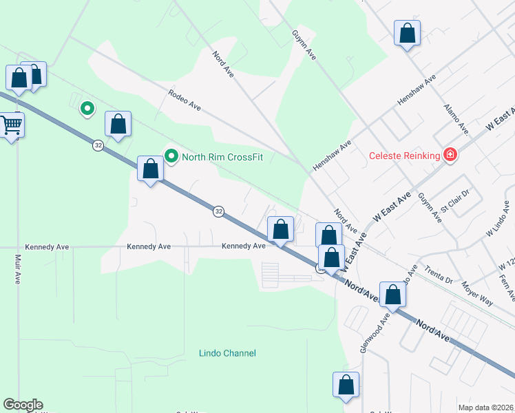 map of restaurants, bars, coffee shops, grocery stores, and more near 2684 California 32 in Chico