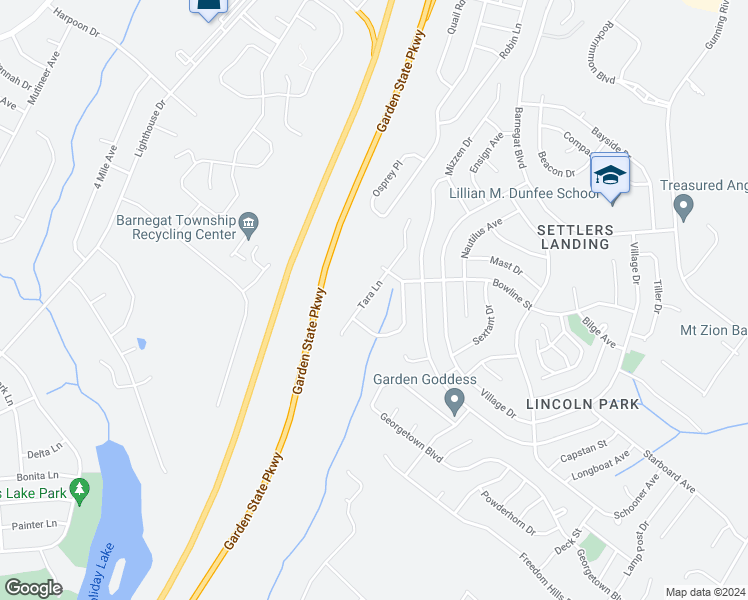 map of restaurants, bars, coffee shops, grocery stores, and more near 26 Tara Lane in Barnegat Township