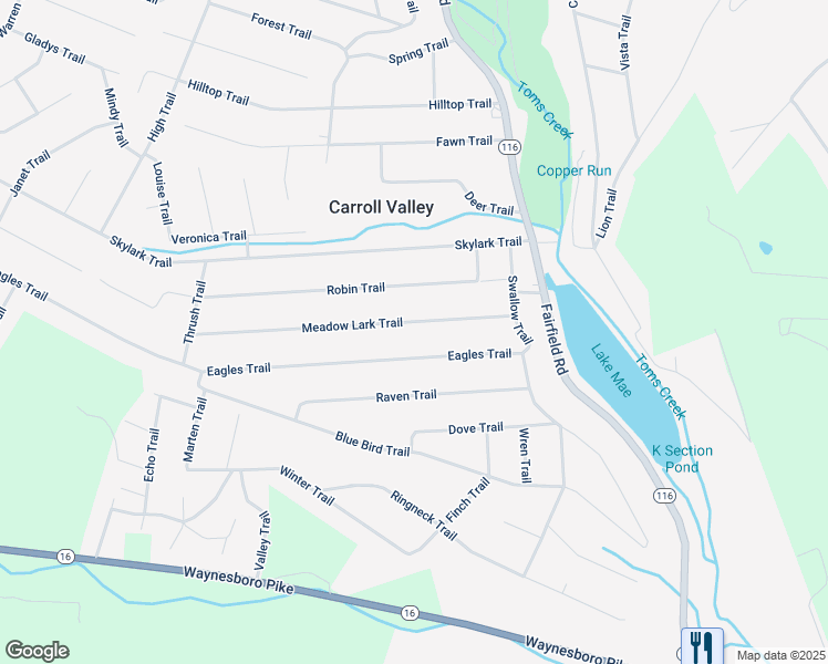 map of restaurants, bars, coffee shops, grocery stores, and more near 23 Meadow Lark Trail in Fairfield