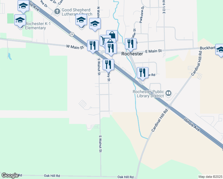 map of restaurants, bars, coffee shops, grocery stores, and more near 508 Sattley Street in Rochester