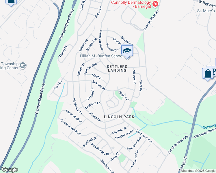 map of restaurants, bars, coffee shops, grocery stores, and more near 52 Schooner Avenue in Barnegat Township