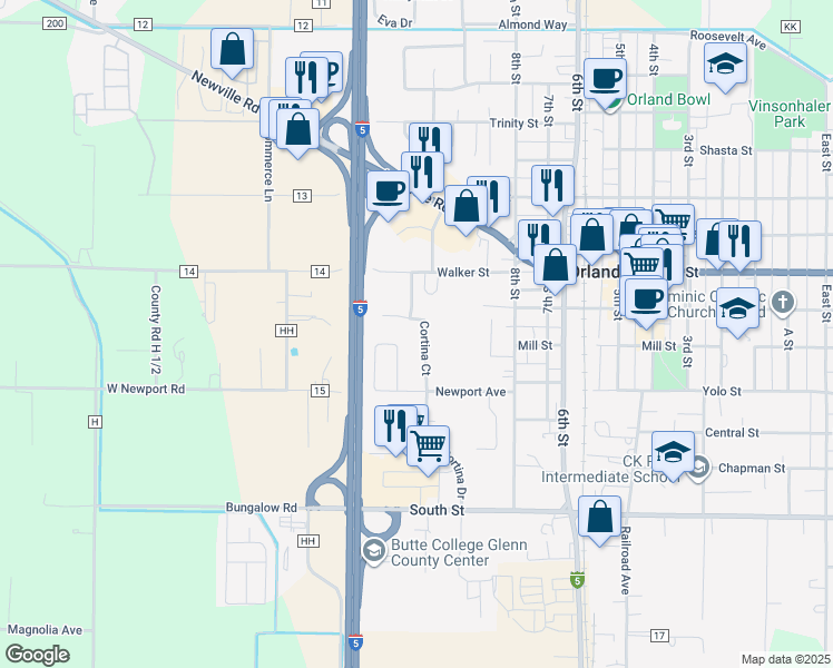 map of restaurants, bars, coffee shops, grocery stores, and more near 902 Cortina Drive in Orland