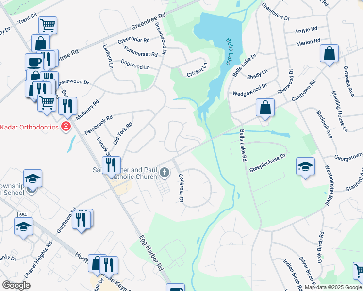 map of restaurants, bars, coffee shops, grocery stores, and more near 3 Carter Braxton Building in Washington Township