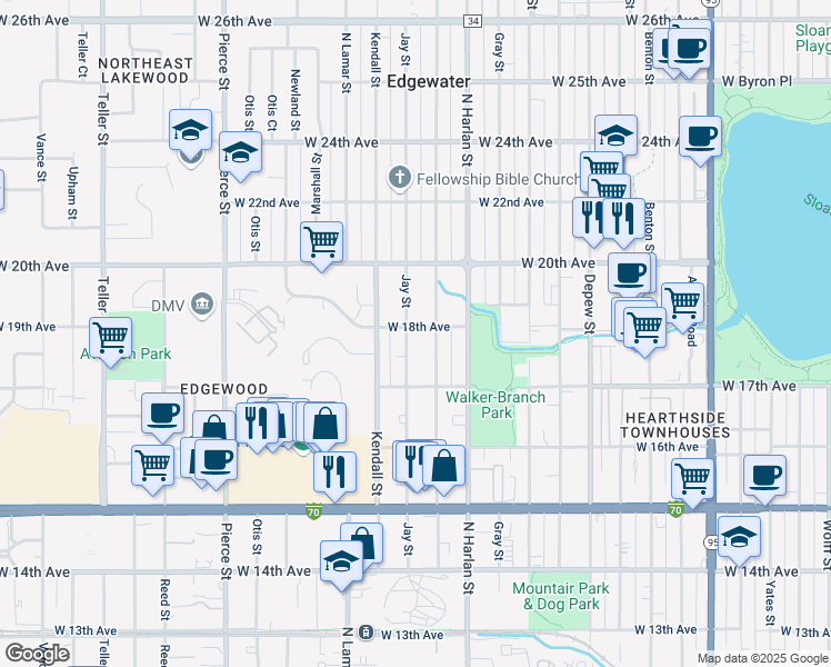 map of restaurants, bars, coffee shops, grocery stores, and more near 1790 Jay Street in Lakewood