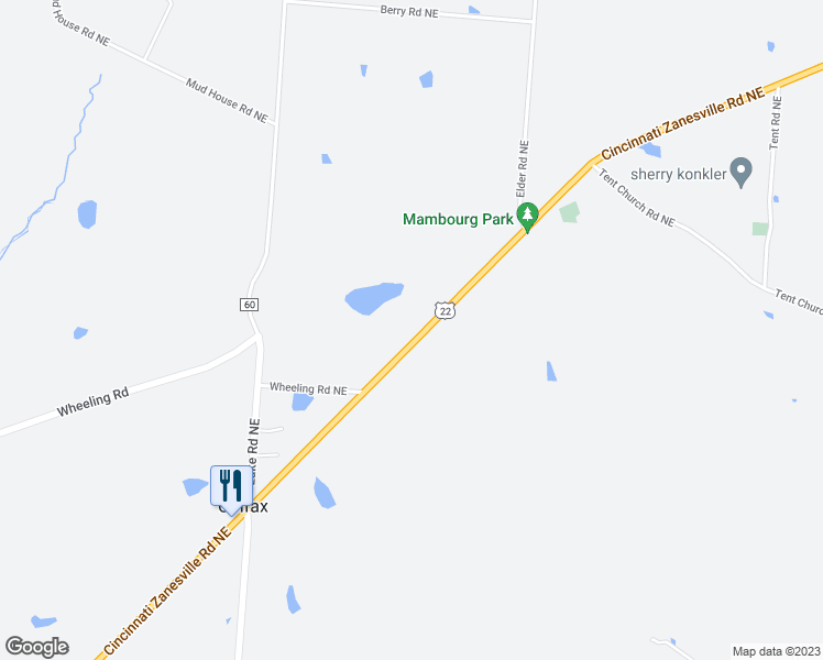 map of restaurants, bars, coffee shops, grocery stores, and more near 5310 Cincinnati Zanesville Road Northeast in Lancaster