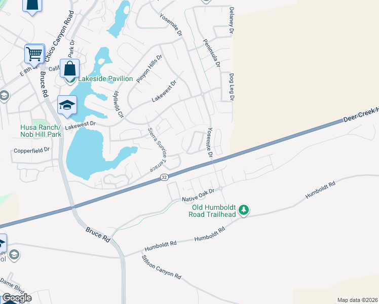 map of restaurants, bars, coffee shops, grocery stores, and more near 145 Echo Peak Terrace in Chico