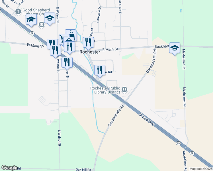 map of restaurants, bars, coffee shops, grocery stores, and more near 24 Walberta Drive in Rochester