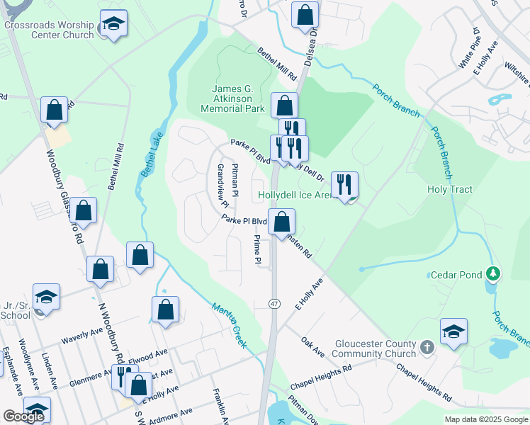 map of restaurants, bars, coffee shops, grocery stores, and more near 601 Delsea Drive in Washington Township