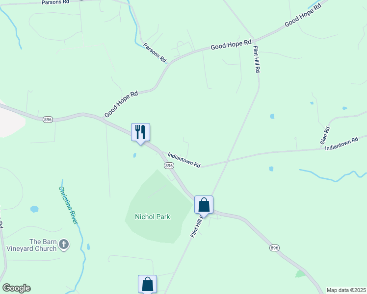 map of restaurants, bars, coffee shops, grocery stores, and more near 107 Indiantown Road in Landenberg