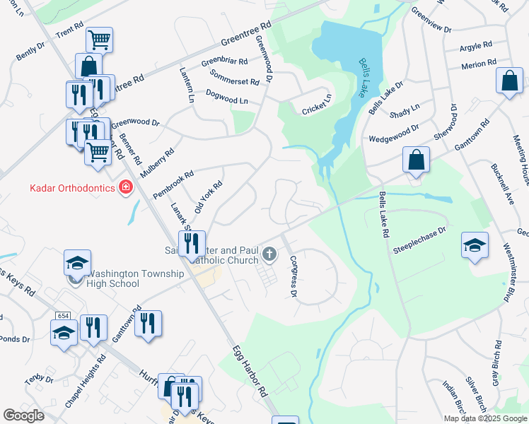 map of restaurants, bars, coffee shops, grocery stores, and more near 5 Ben Franklin Building in Washington Township