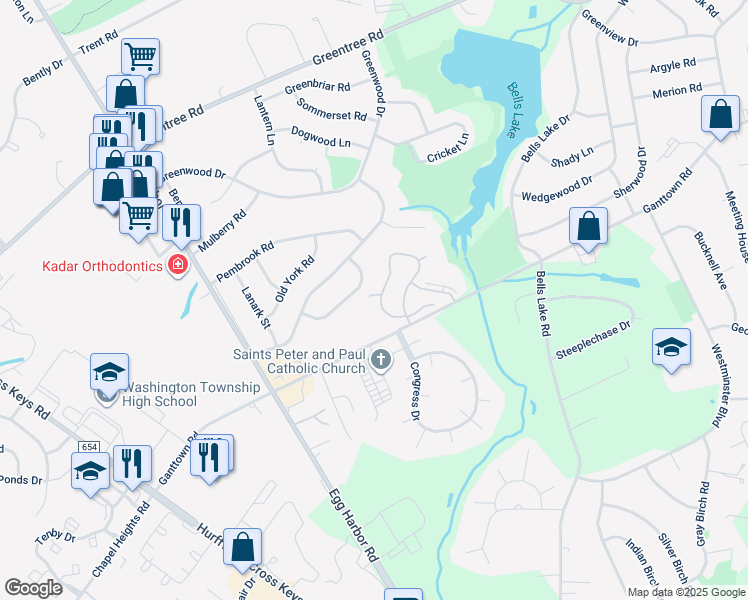 map of restaurants, bars, coffee shops, grocery stores, and more near 5 Ben Franklin Building in Washington Township