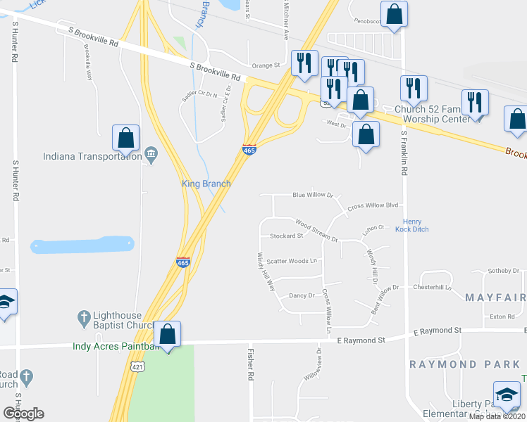 map of restaurants, bars, coffee shops, grocery stores, and more near 1808 Windy Hill Way in Indianapolis