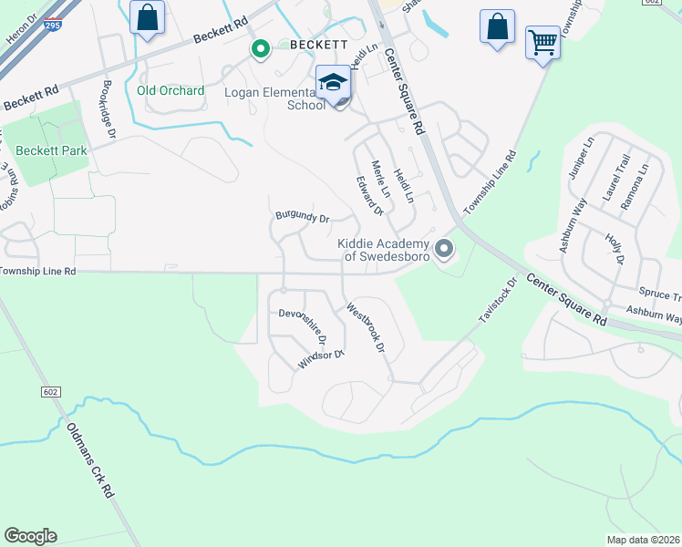 map of restaurants, bars, coffee shops, grocery stores, and more near 253 Windsor Drive in Woolwich Township