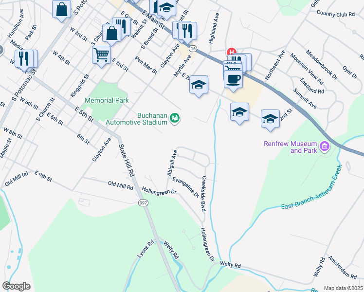 map of restaurants, bars, coffee shops, grocery stores, and more near 502 Abigail Avenue in Waynesboro