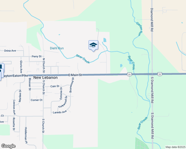 map of restaurants, bars, coffee shops, grocery stores, and more near 715 Dayton Eaton Pike in New Lebanon